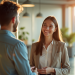 Une femme d'affaires accueillante dans un bureau lumineux