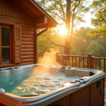 Cabane en bois avec jacuzzi extérieur en nature