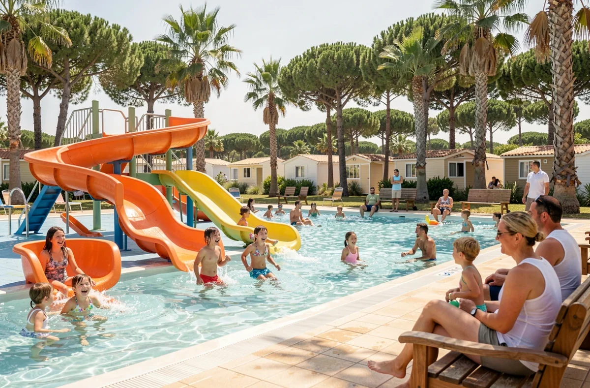 Camping Domaine du Colombier à Fréjus avec parc aquatique familial et toboggans colorés
