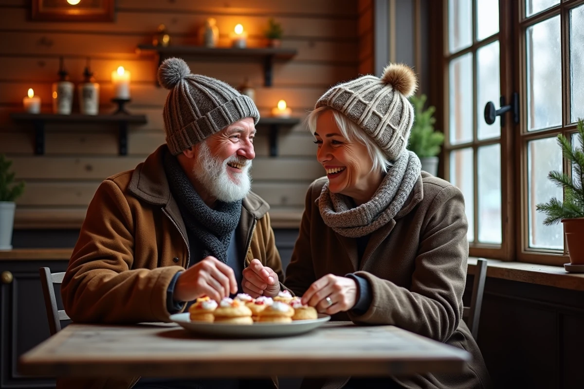 Couple partageant pâtisseries dans café traditionnel à Lübeck