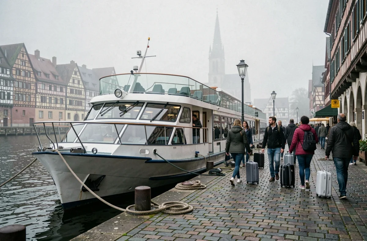 Embarquement des passagers sur un bateau de croisière au port de Strasbourg