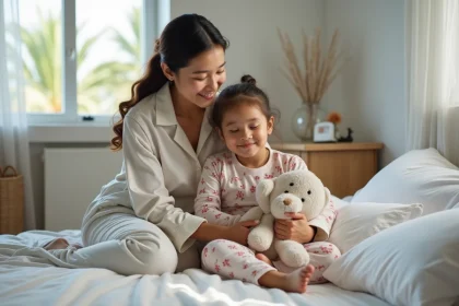 Jeune fille endormie dans son lit avec sa mère en Martinique