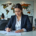 Femme professionnelle remplissant un formulaire au bureau