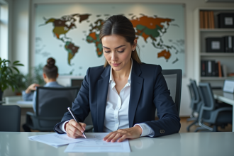 Femme professionnelle remplissant un formulaire au bureau