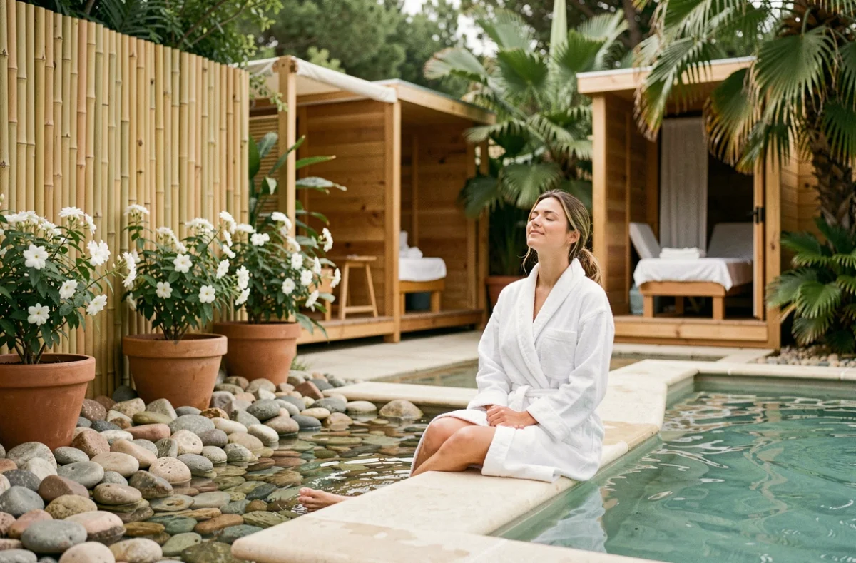 Holiday Green Resort et Spa à Fréjus avec espace bien-être, piscine de balnéothérapie et végétation luxuriante