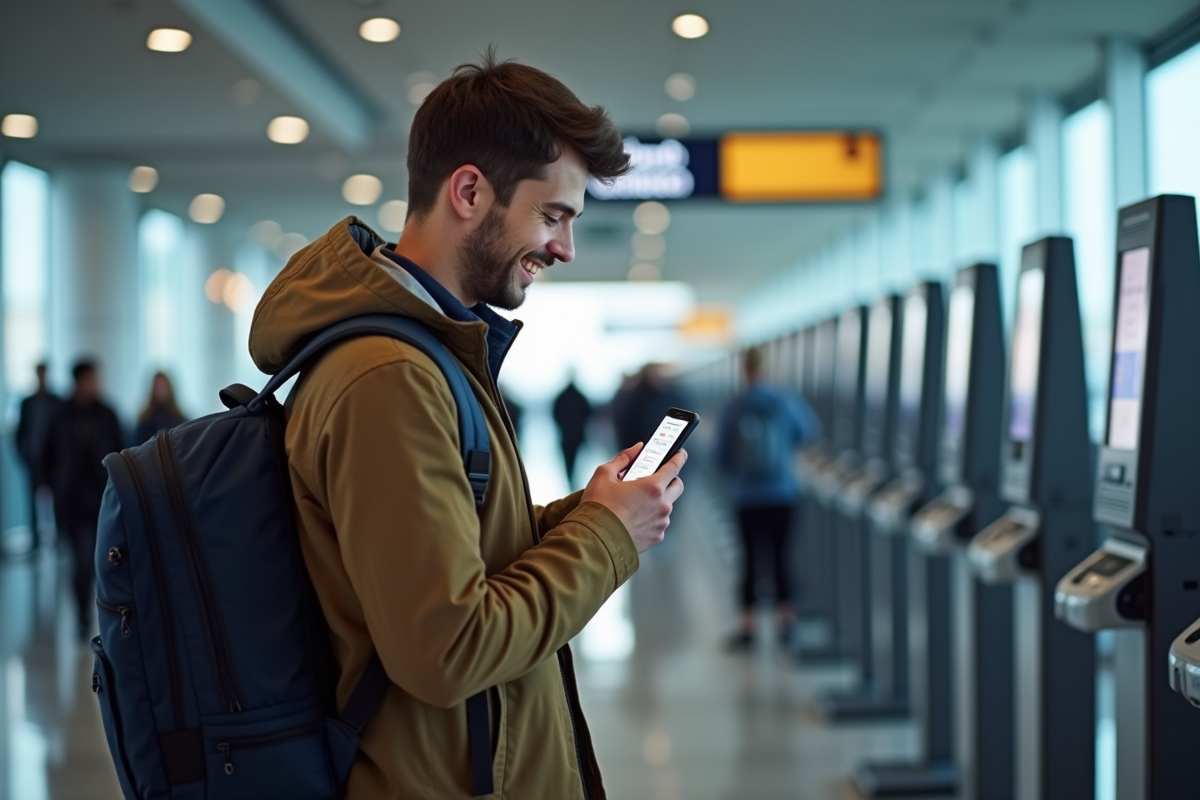Homme souriant vérifiant sa carte d