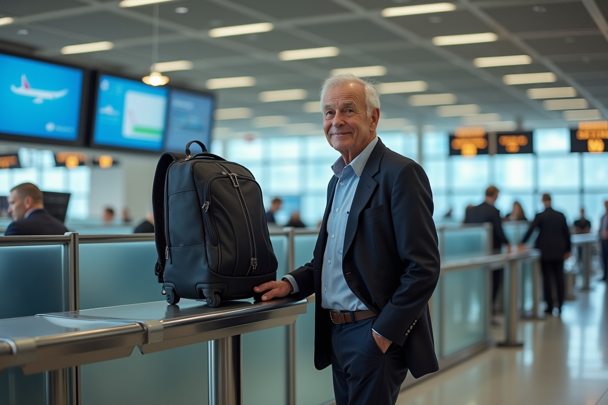 Homme âgé au comptoir d