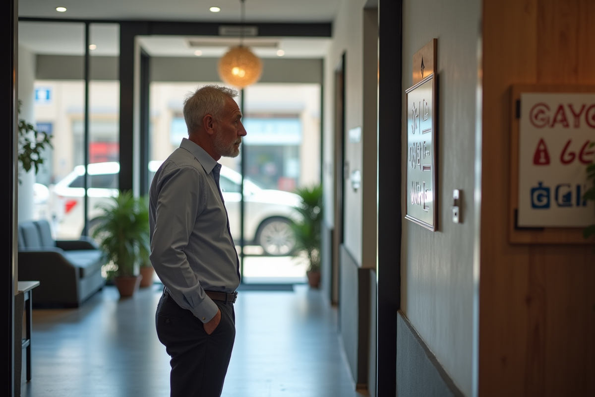 Homme lisant une affiche sur les limites d