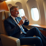 Homme en costume dans une cabine de luxe d'avion