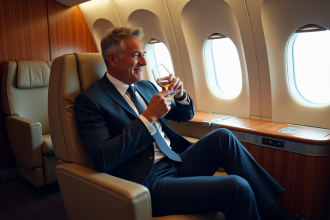 Homme en costume dans une cabine de luxe d'avion