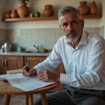 Homme marocain en intérieur examine des documents de location