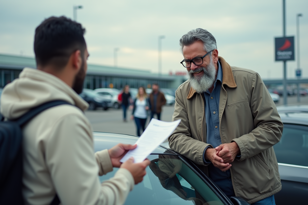 Homme avec permis de conduire montrant ses documents à un agent