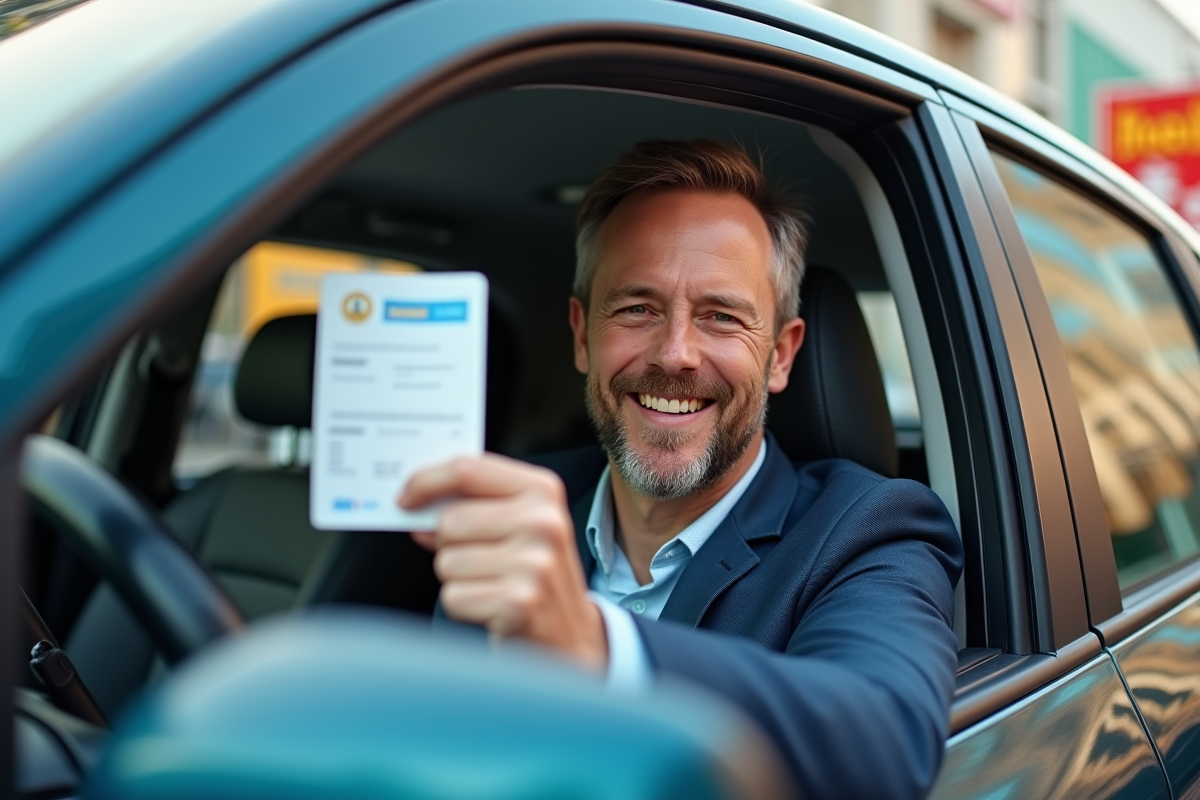 Homme d affaires dans une voiture de location en ville