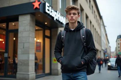 Jeune étudiant devant l'hôtel Strasbourg Gare