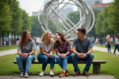 Jeunes assis sous l'Unisphere à Corona Park Queens