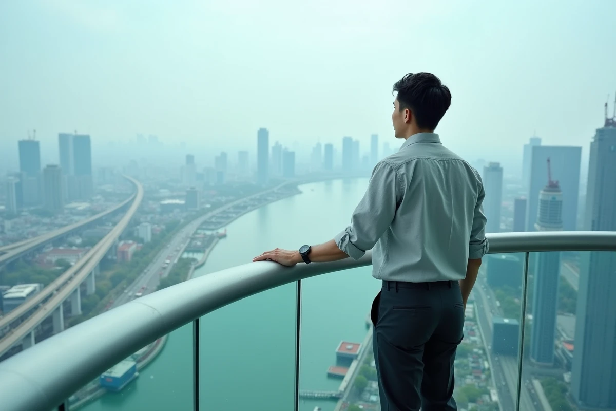 Jeune architecte contemplant le panorama moderne de Guangzhou depuis la Tour Canton en 2026
