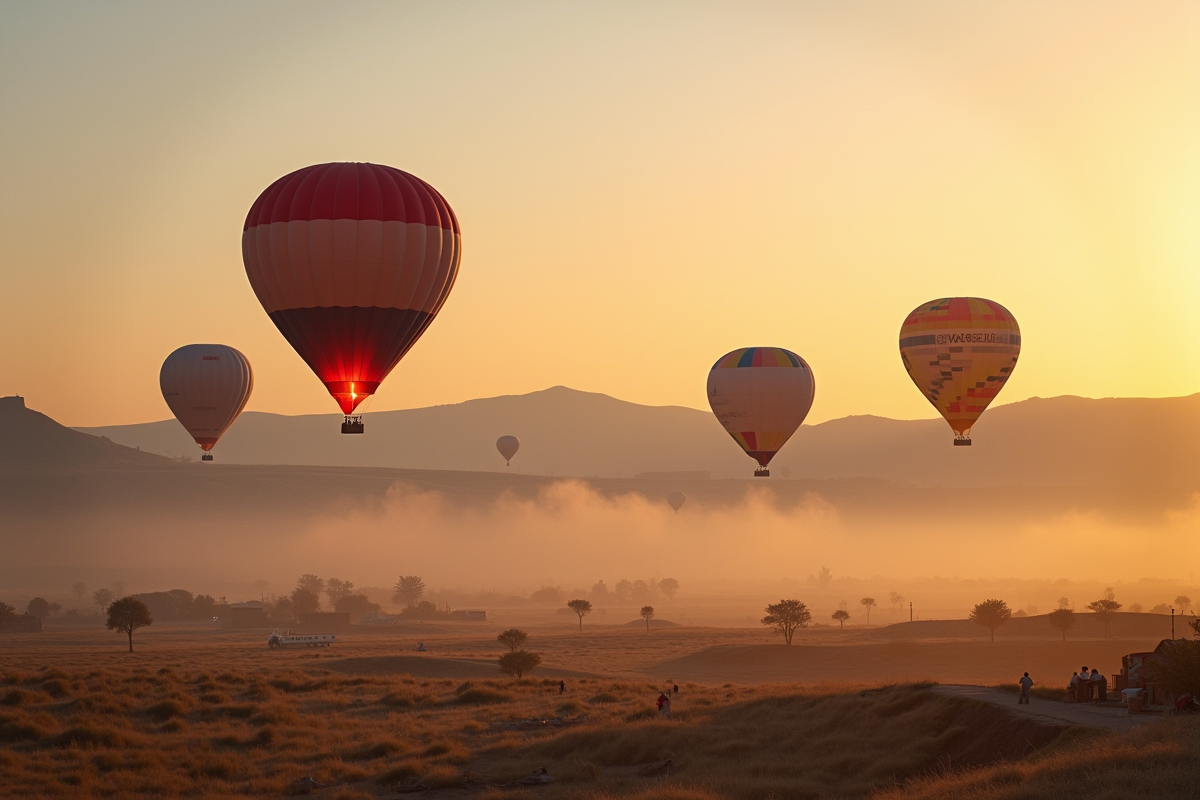 Équipage préparant des montgolfières dans la vallée de Cappadoce au matin