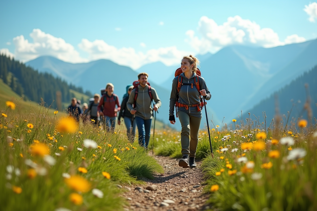 Groupe de randonneurs dans la nature en montagne