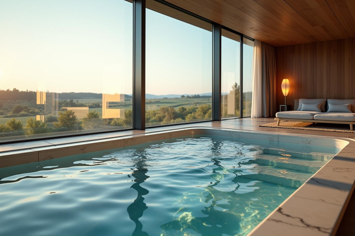 Suite moderne avec jacuzzi vue campagne lumineuse